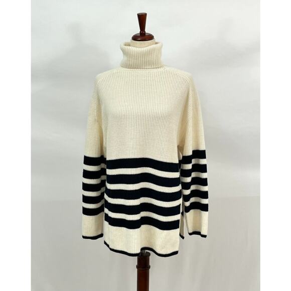 COS Sz XS Ivory Navy Blue Stripe Pullover Turtleneck Roll Neck Sweater - Picture 2 of 11